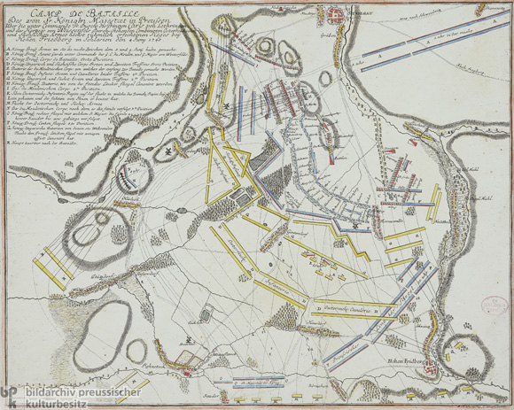 Wiedergabe des Schlachtfelds bei Hohenfriedberg/Schlesien am 4. Juni 1745 (18. Jahrhundert)